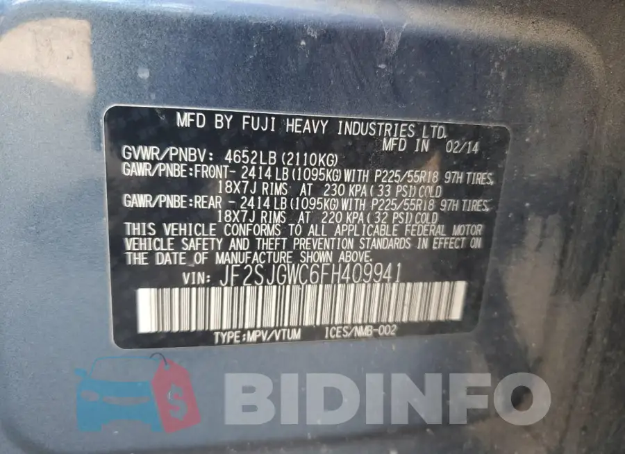 JF2SJGWC6FH409941 Photo# 13