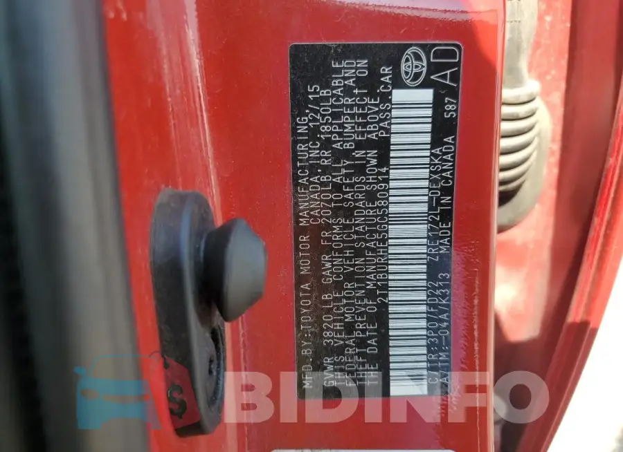 2T1BURHE5GC580914 Photo# 12