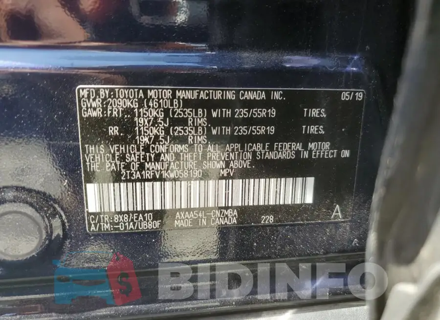 2T3A1RFV1KW058190 Photo# 13