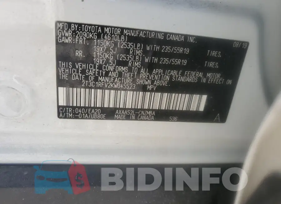 2T3C1RFV2KW045523 Photo# 13