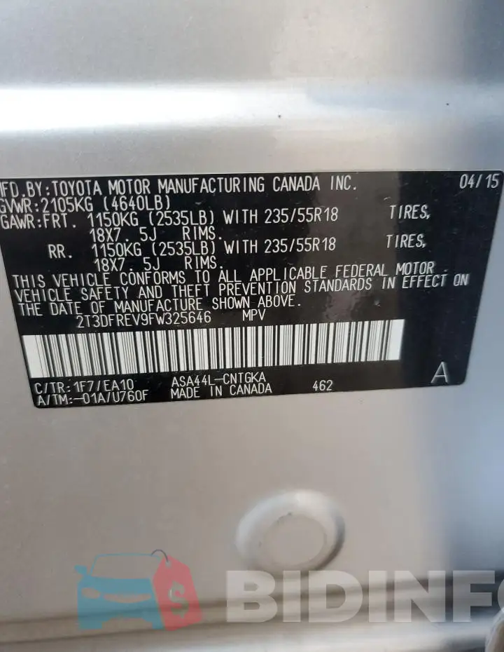 2T3DFREV9FW325646 Photo# 13