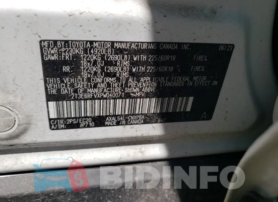 2T3E6RFVXPW040071 Photo# 13