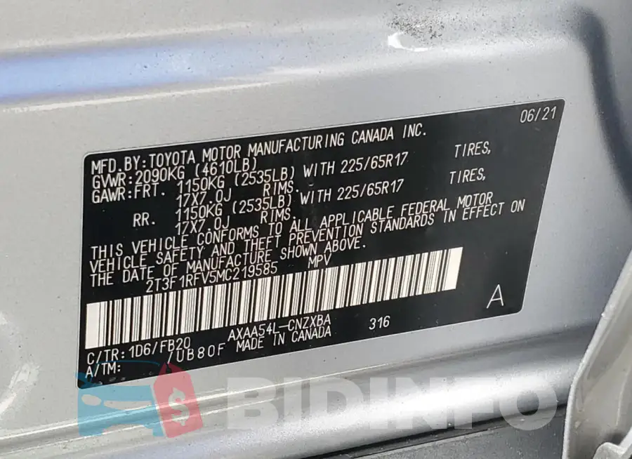 2T3F1RFV5MC219585 Photo# 12