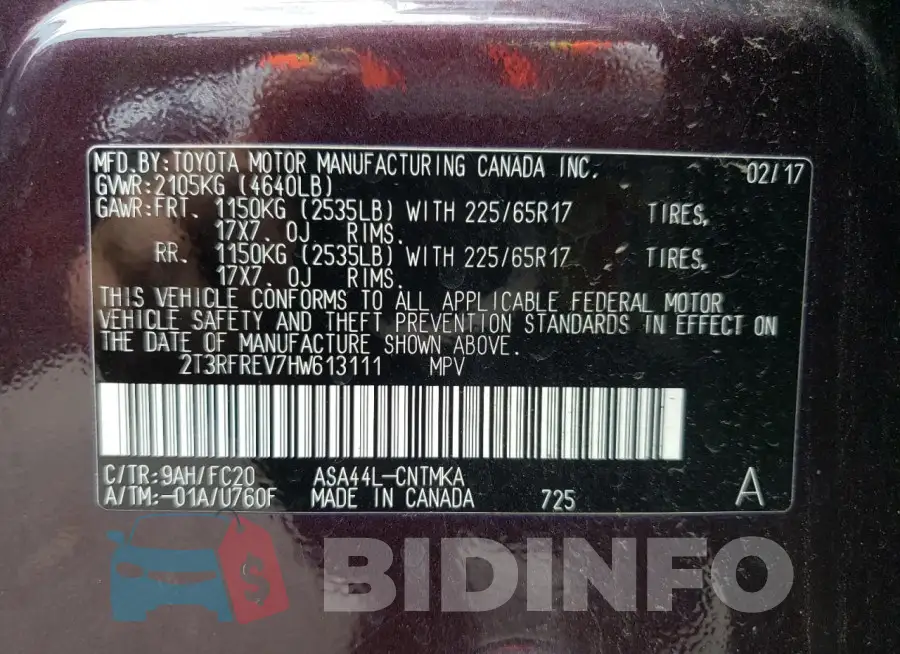2T3RFREV7HW613111 Photo# 14