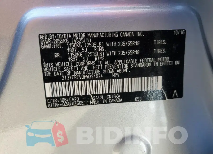 2T3YFREV0HW324924 Photo# 13
