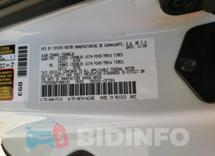3TYRX5GN6MT008192 Photo# 12