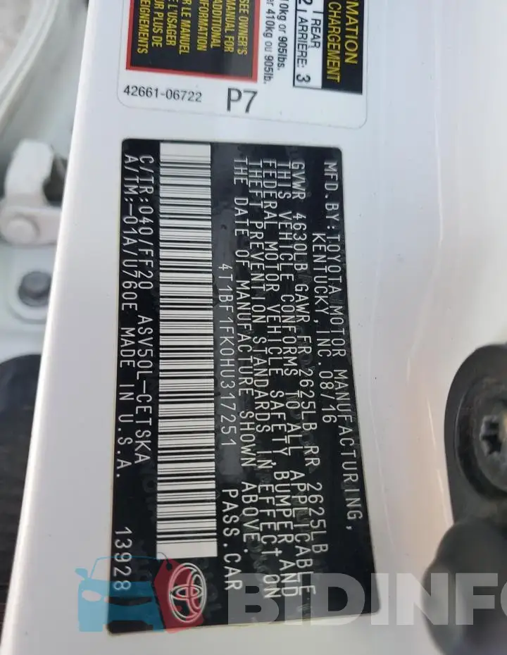 4T1BF1FK0HU317251 Photo# 12