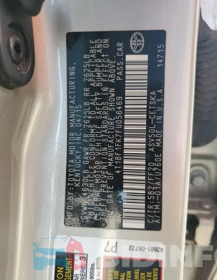 4T1BF1FK7FU056469 Photo# 12