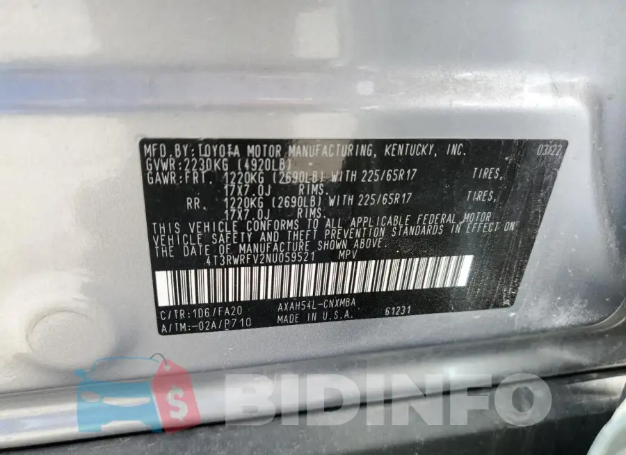 4T3RWRFV2NU059521 Photo# 13