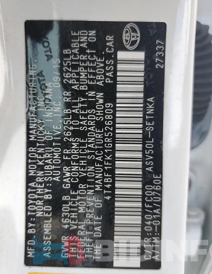 4T4BF1FK1GR526809 Photo# 13