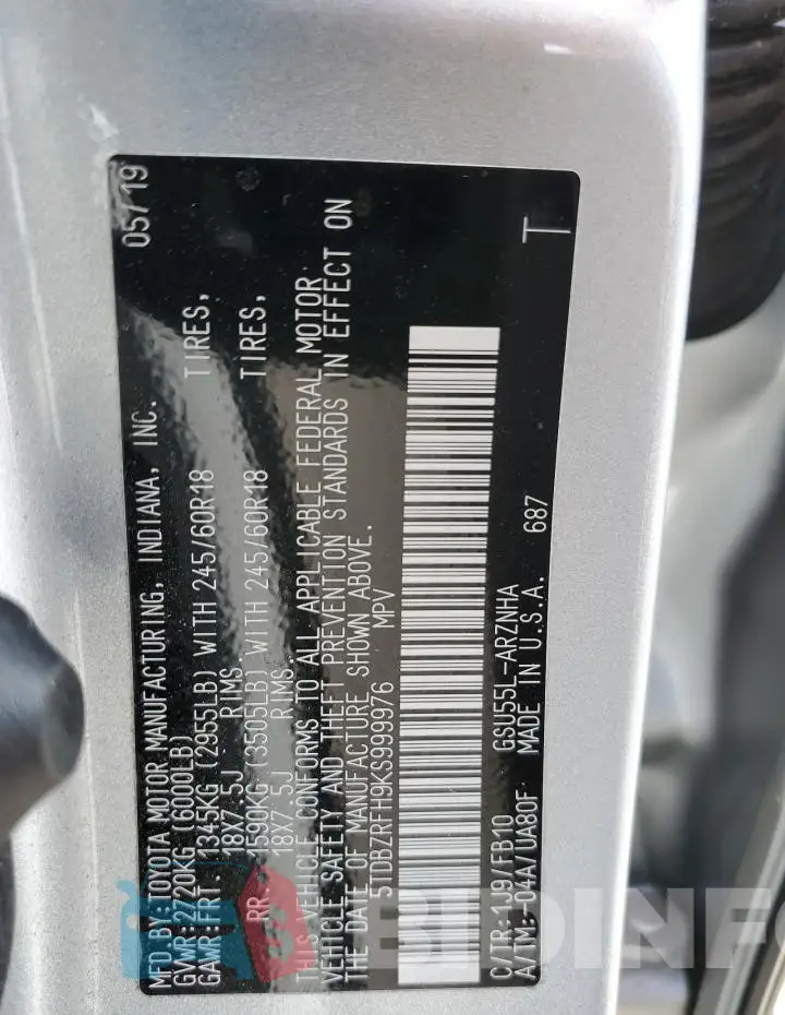 5TDBZRFH9KS999976 Photo# 13