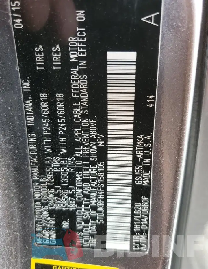 5TDJKRFH4FS158105 Photo# 13