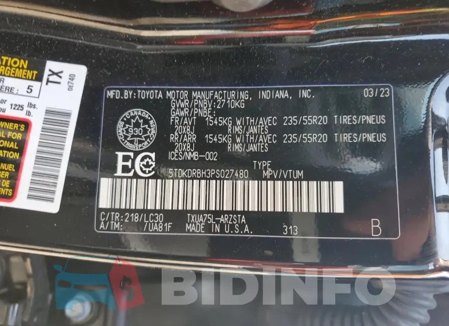 5TDKDRBH3PS027480 Photo# 13