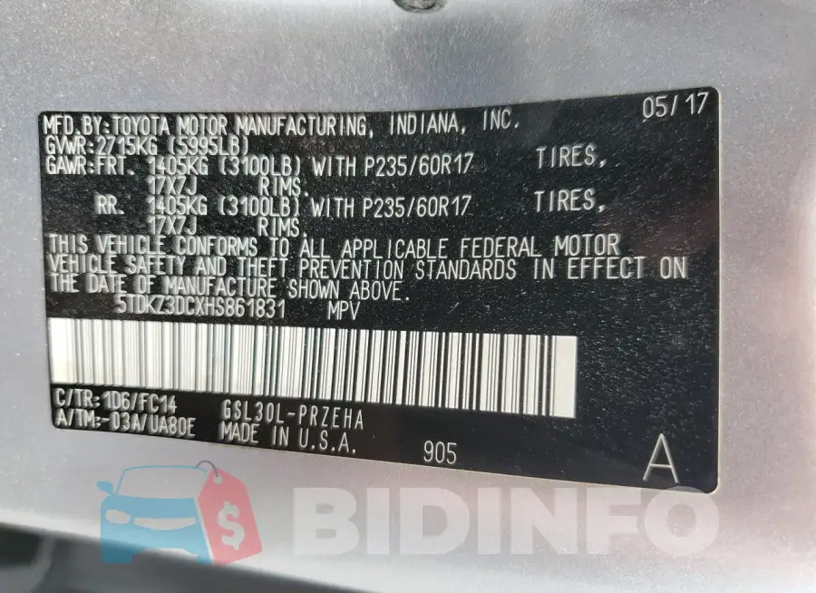 5TDKZ3DCXHS861831 Photo# 14