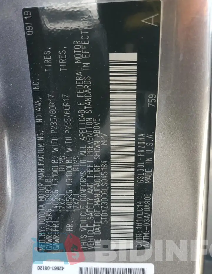 5TDYZ3DC6LS045184 Photo# 13