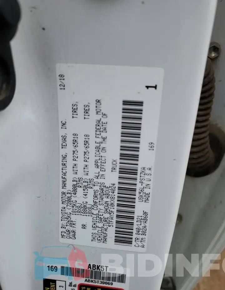5TFAY5F10KX814024 Photo# 12