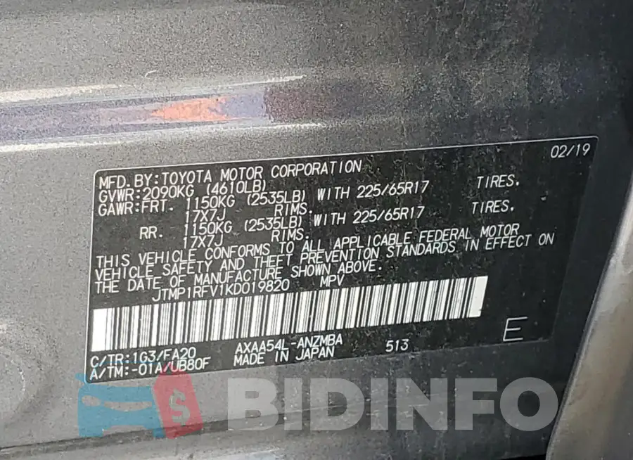 JTMP1RFV1KD019820 Photo# 13