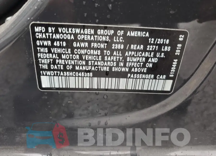 1VWDT7A35HC045355 Photo# 12