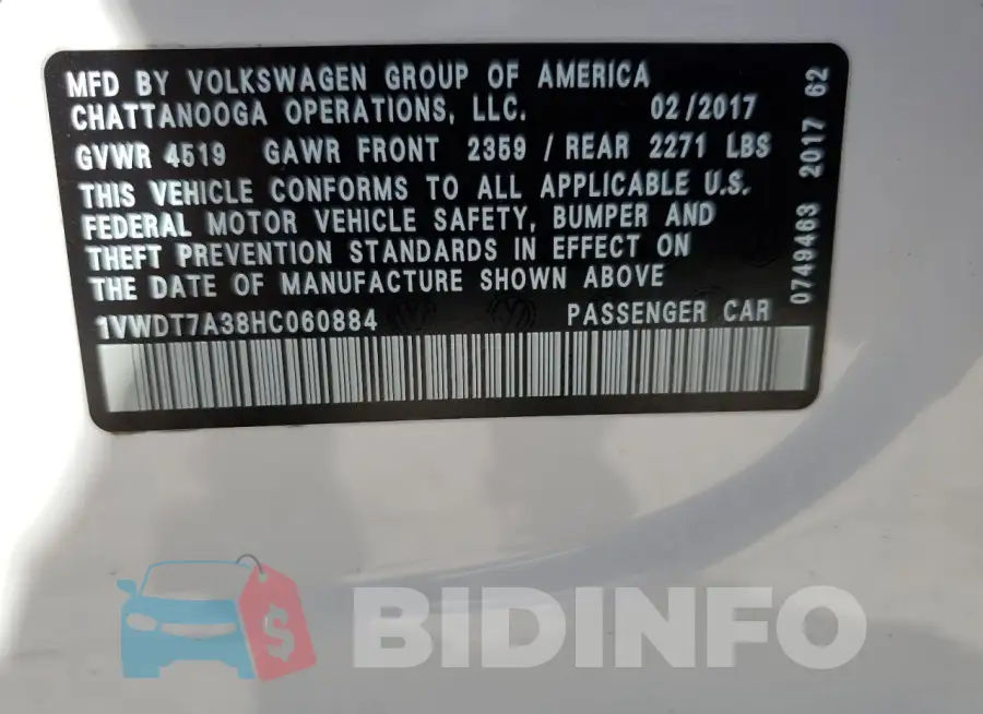 1VWDT7A38HC060884 Photo# 12