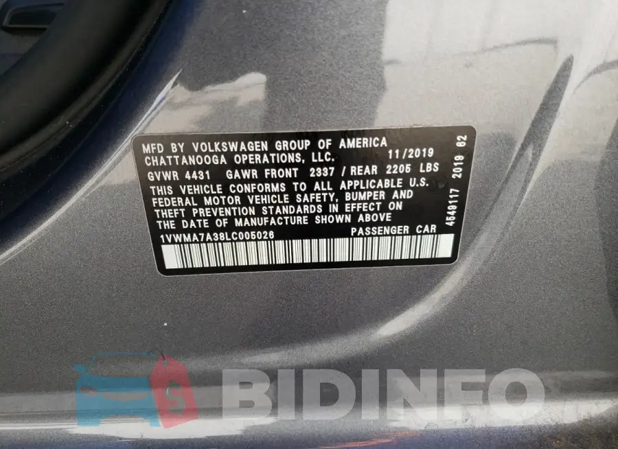 1VWMA7A38LC005026 Photo# 12