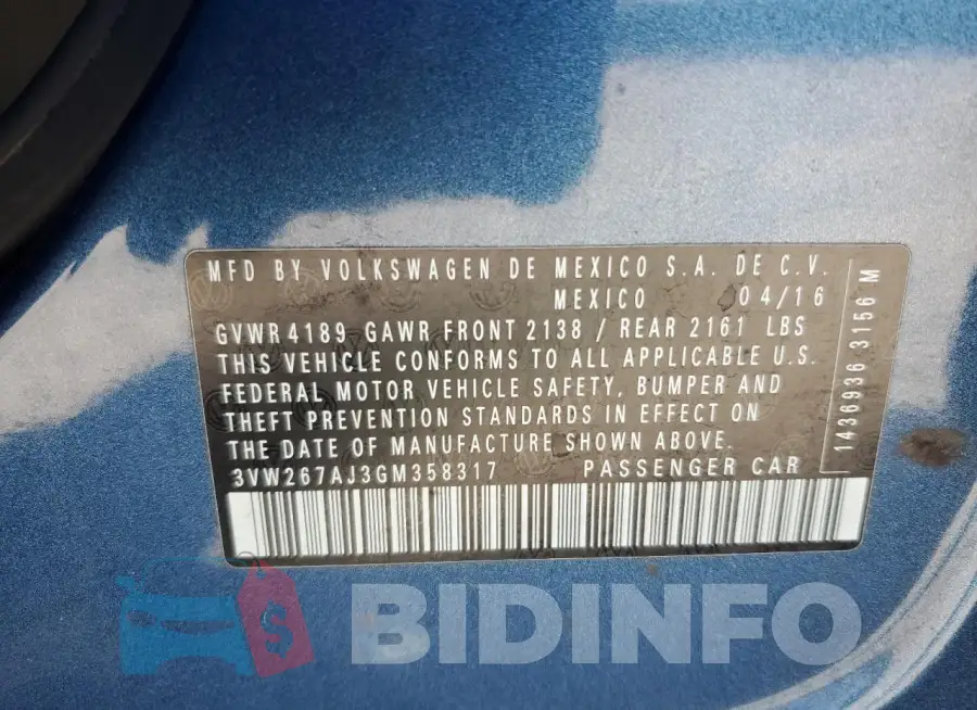 3VW267AJ3GM358317 Photo# 13