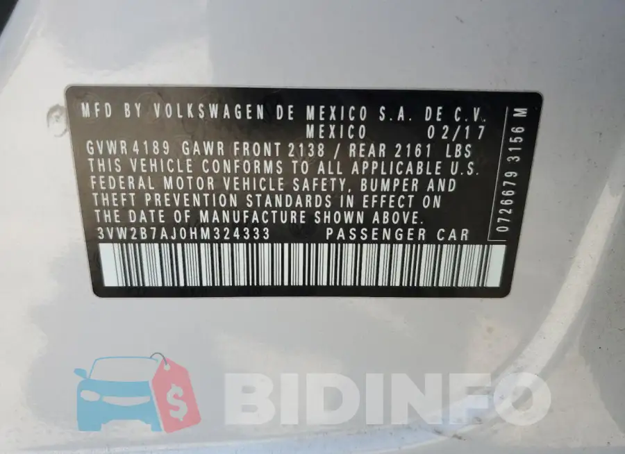 3VW2B7AJ0HM324333 Photo# 12