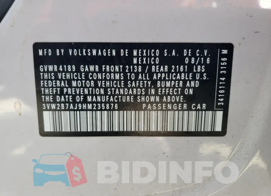 3VW2B7AJ9HM235876 Photo# 12