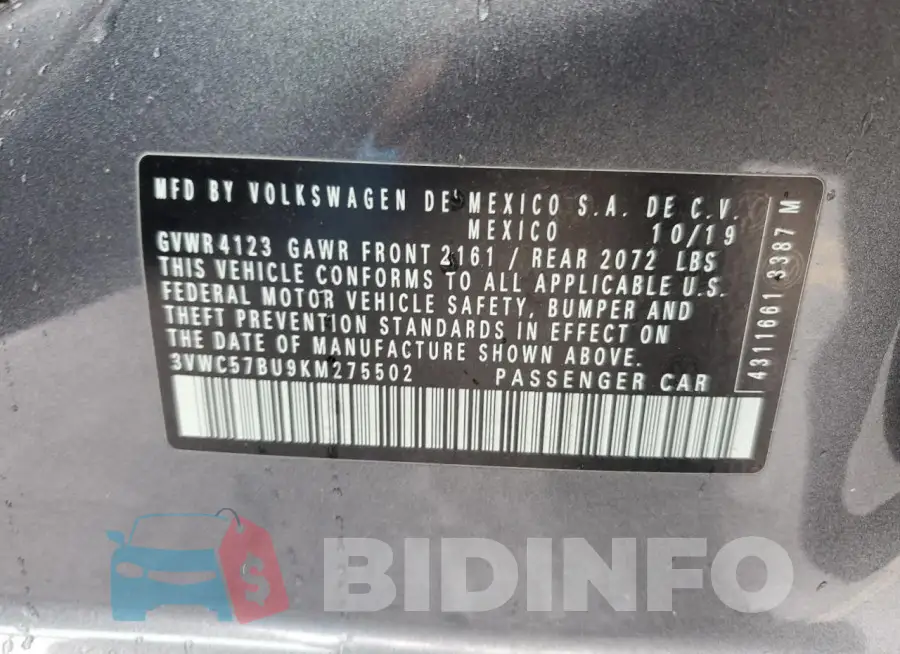3VWC57BU9KM275502 Photo# 12