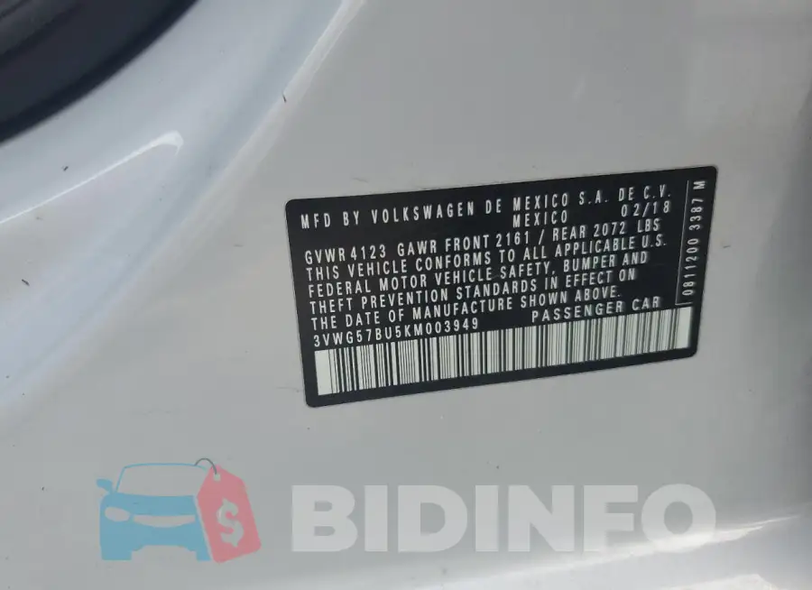 3VWG57BU5KM003949 Photo# 13