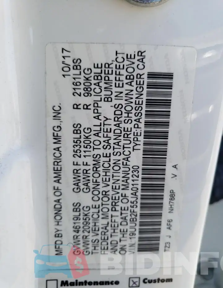 19UUB2F55JA011230 Photo# 12