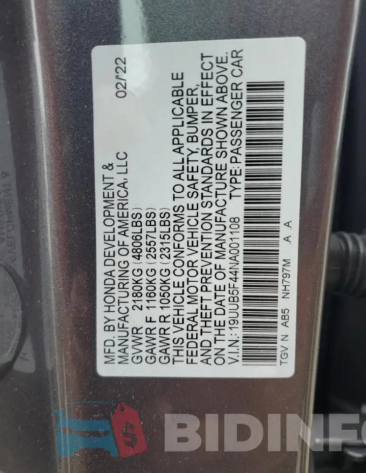 19UUB5F44NA001108 Photo# 12