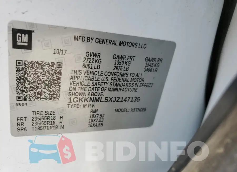 1GKKNMLSXJZ147135 Photo# 14