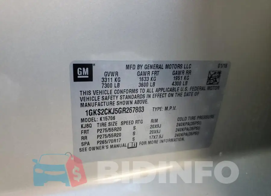 1GKS2CKJ5GR267803 Photo# 13