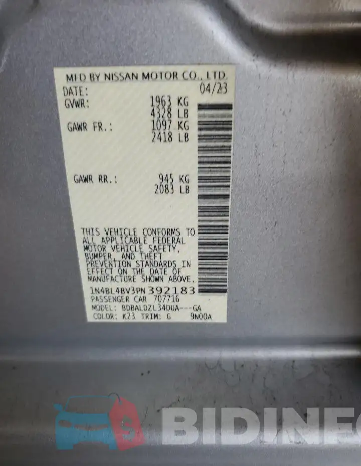 1N4BL4BV3PN392183 Photo# 12