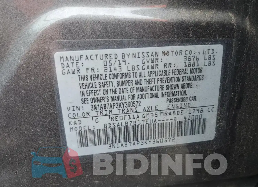 3N1AB7AP3KY360572 Photo# 12