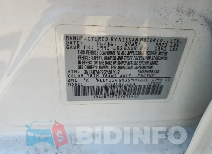 3N1AB7AP9GY291412 Photo# 13
