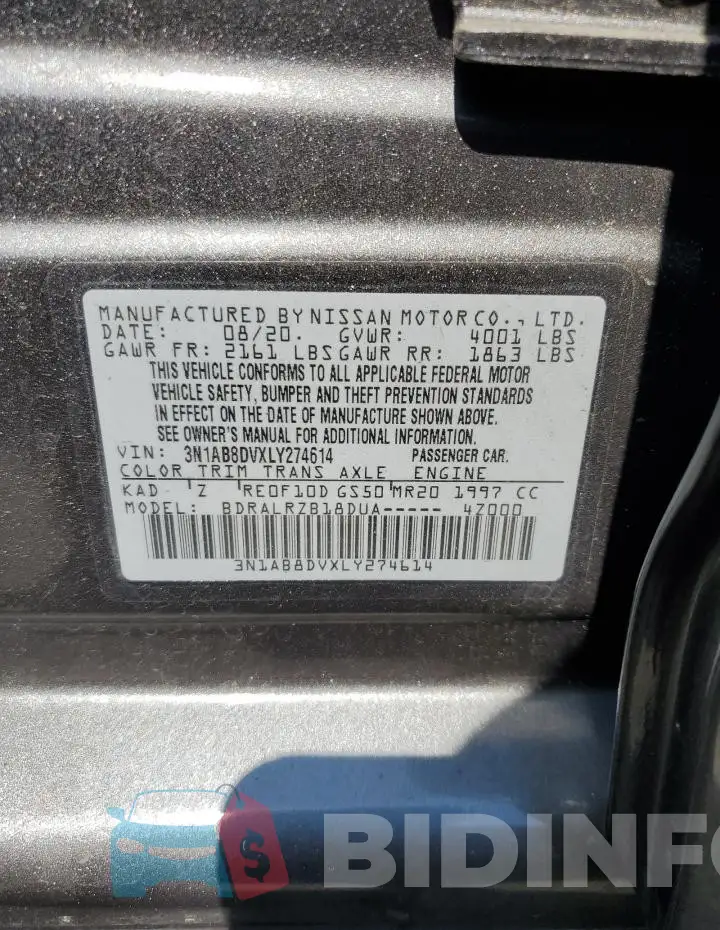 3N1AB8DVXLY274614 Photo# 12