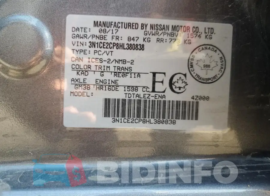 3N1CE2CP8HL380838 Photo# 13