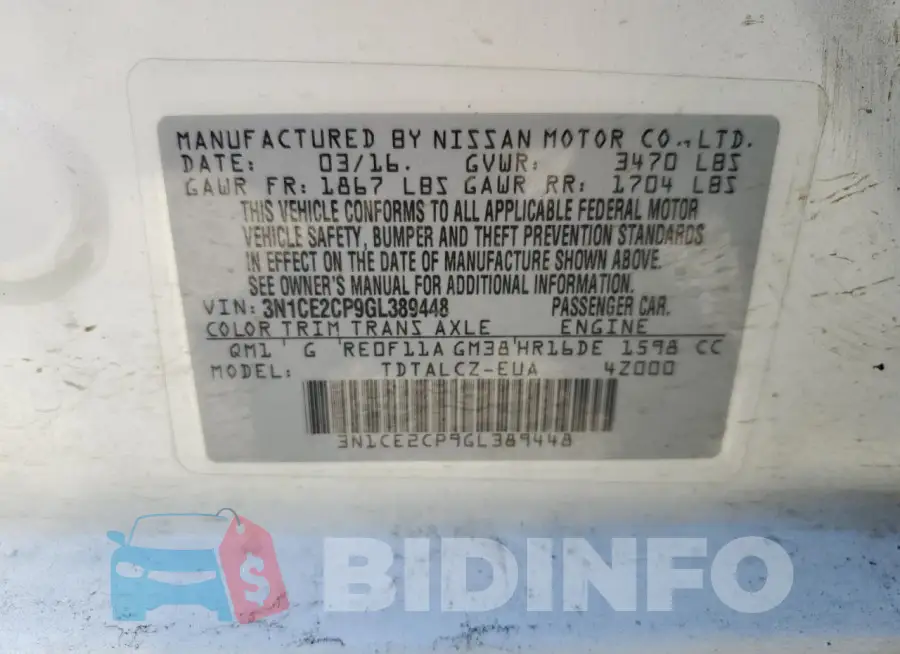 3N1CE2CP9GL389448 Photo# 12