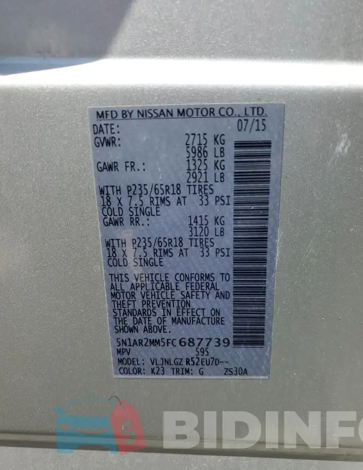 5N1AR2MM5FC687739 Photo# 13