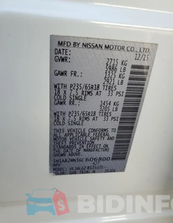5N1AR2MN3GC606800 Photo# 14
