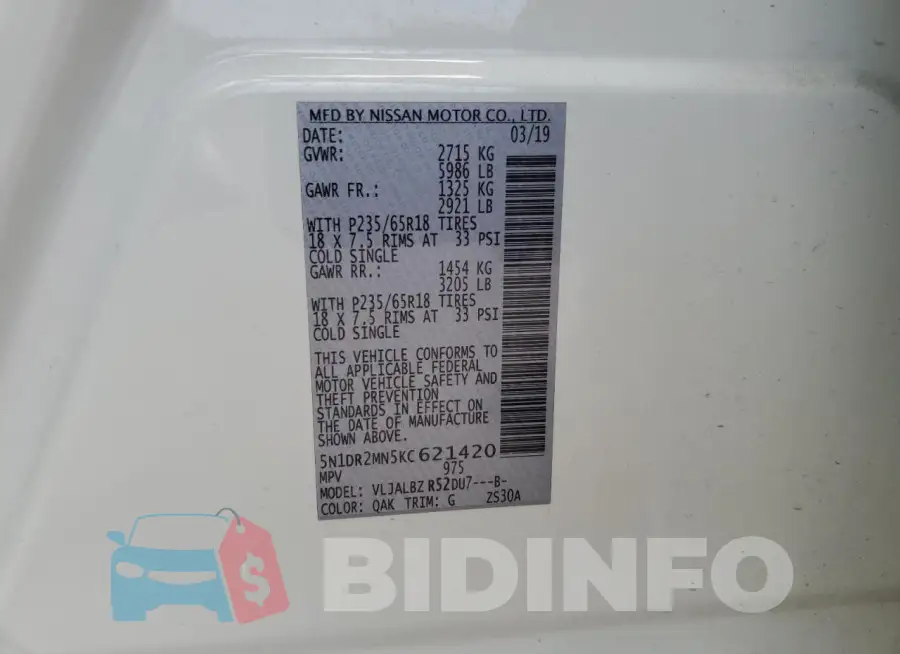 5N1DR2MN5KC621420 Photo# 13