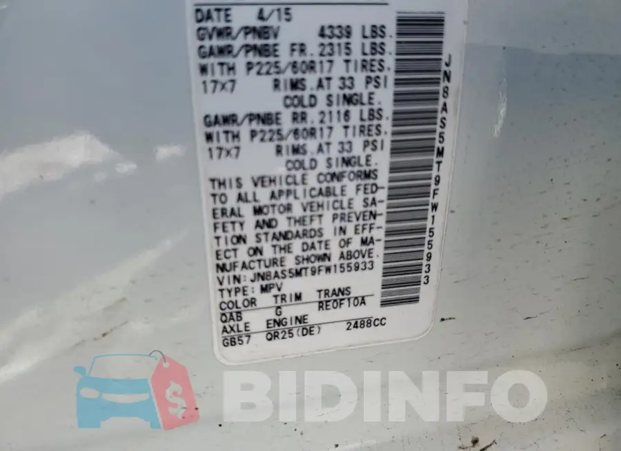 JN8AS5MT9FW155933 Photo# 14