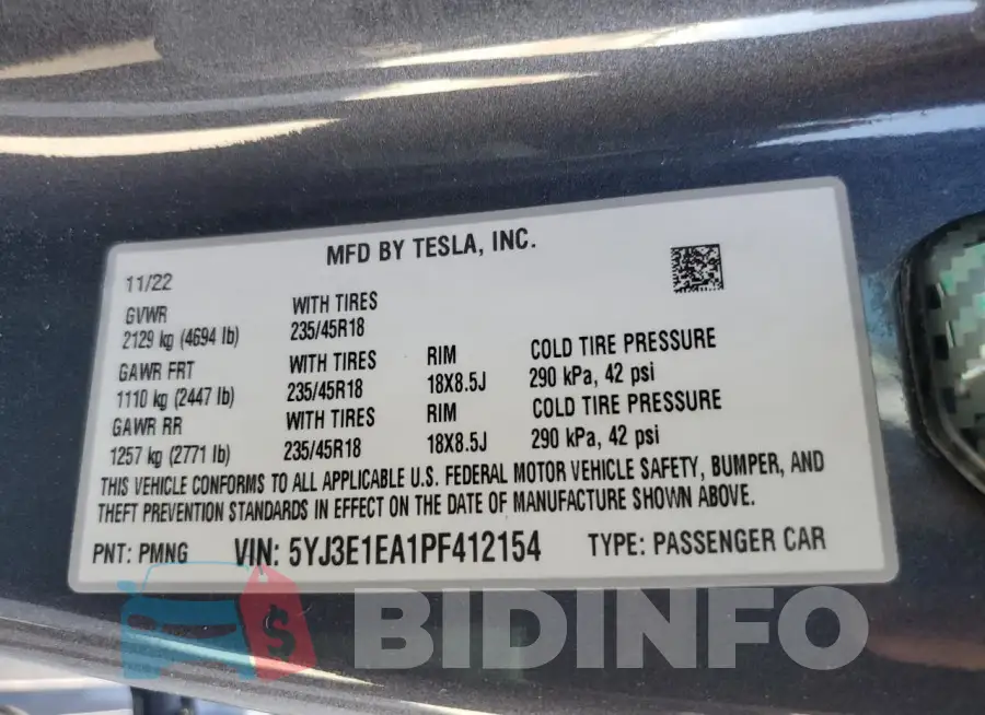 5YJ3E1EA1PF412154 Photo# 12