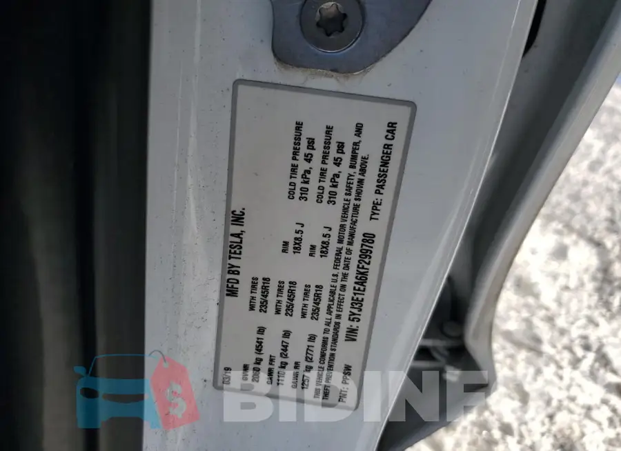 5YJ3E1EA6KF299780 Photo# 12