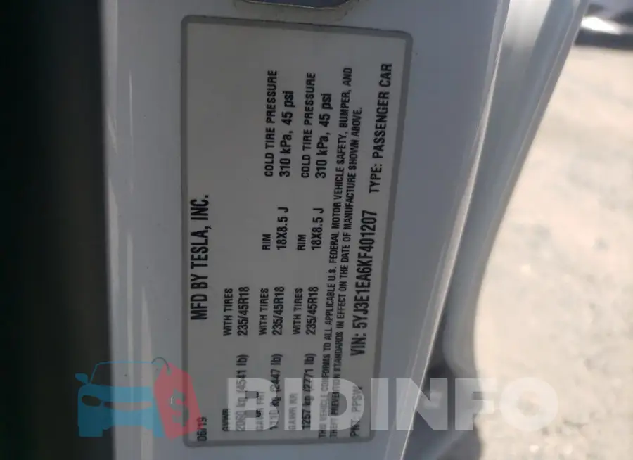 5YJ3E1EA6KF401207 Photo# 13