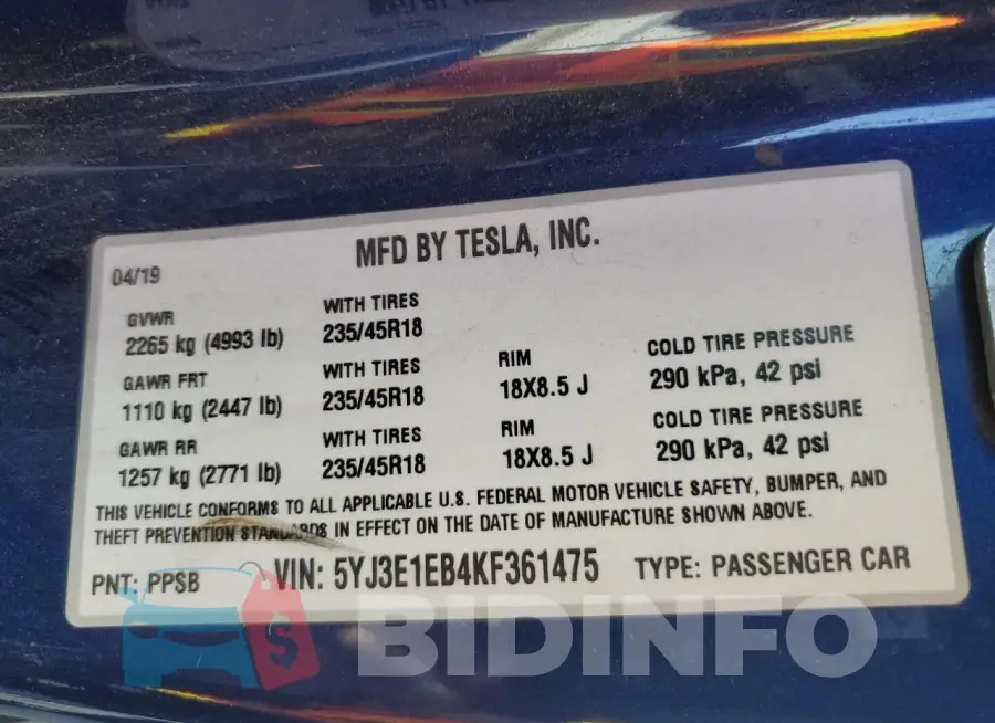 5YJ3E1EB4KF361475 Photo# 13