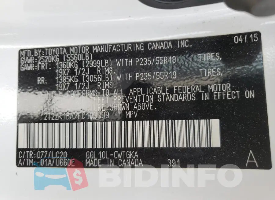 2T2ZK1BA2FC190309 Photo# 13