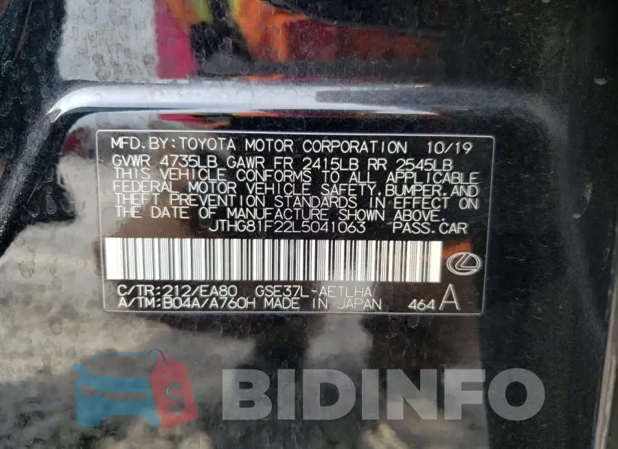 JTHG81F22L5041063 Photo# 12