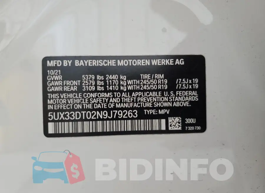 5UX33DT02N9J79263 Photo# 13